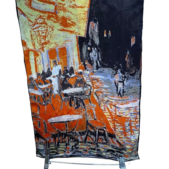 Dahlia Jewels 100% Silk Scarf Oblong 60" long Repo Van Gogh Night Cafe Art Scene - Picture 6 of 11